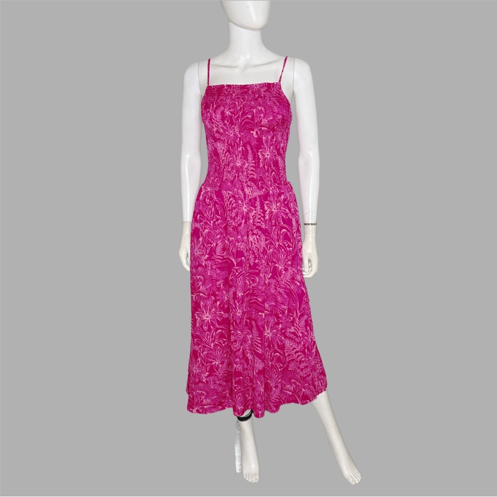 Lush Berry‎ Pink Floral Patterned Smocked Drop Waist Maxi Dress - Picture 4 of 8